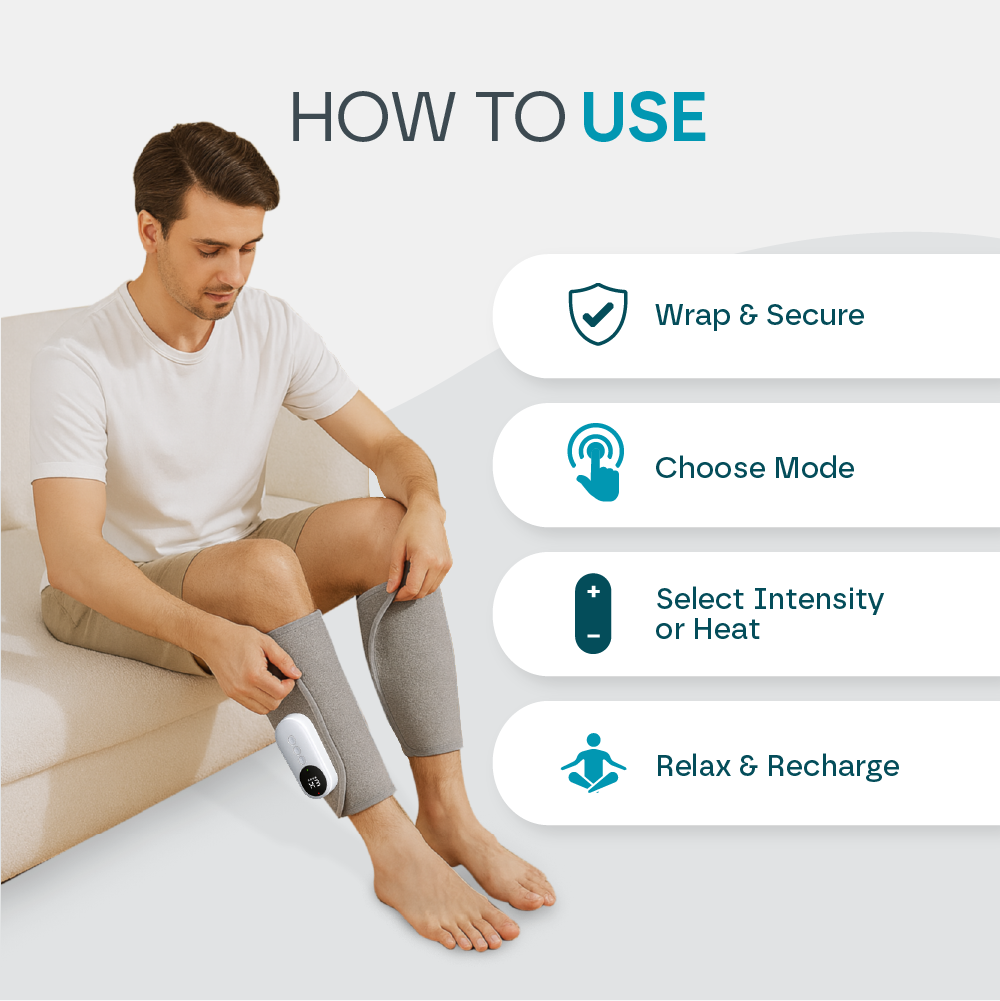 Aeroflux® Cordless Leg & Calf Massager w/ Heat: Air Compression Therapy, 3 Modes, Rechargeable Design