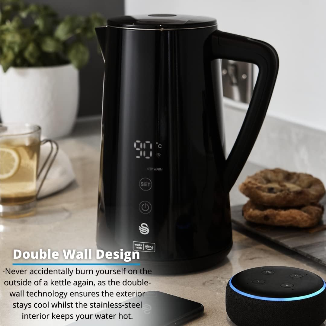 AeroFlux Smart Electric Kettle – 1.5L Stainless Steel, LED Touch Display, Keep Warm Function, Voice Control Ready – 1800W, Black