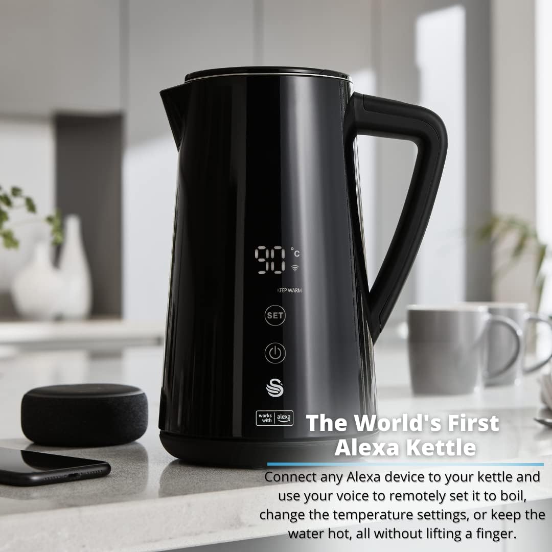 AeroFlux Smart Electric Kettle – 1.5L Stainless Steel, LED Touch Display, Keep Warm Function, Voice Control Ready – 1800W, Black