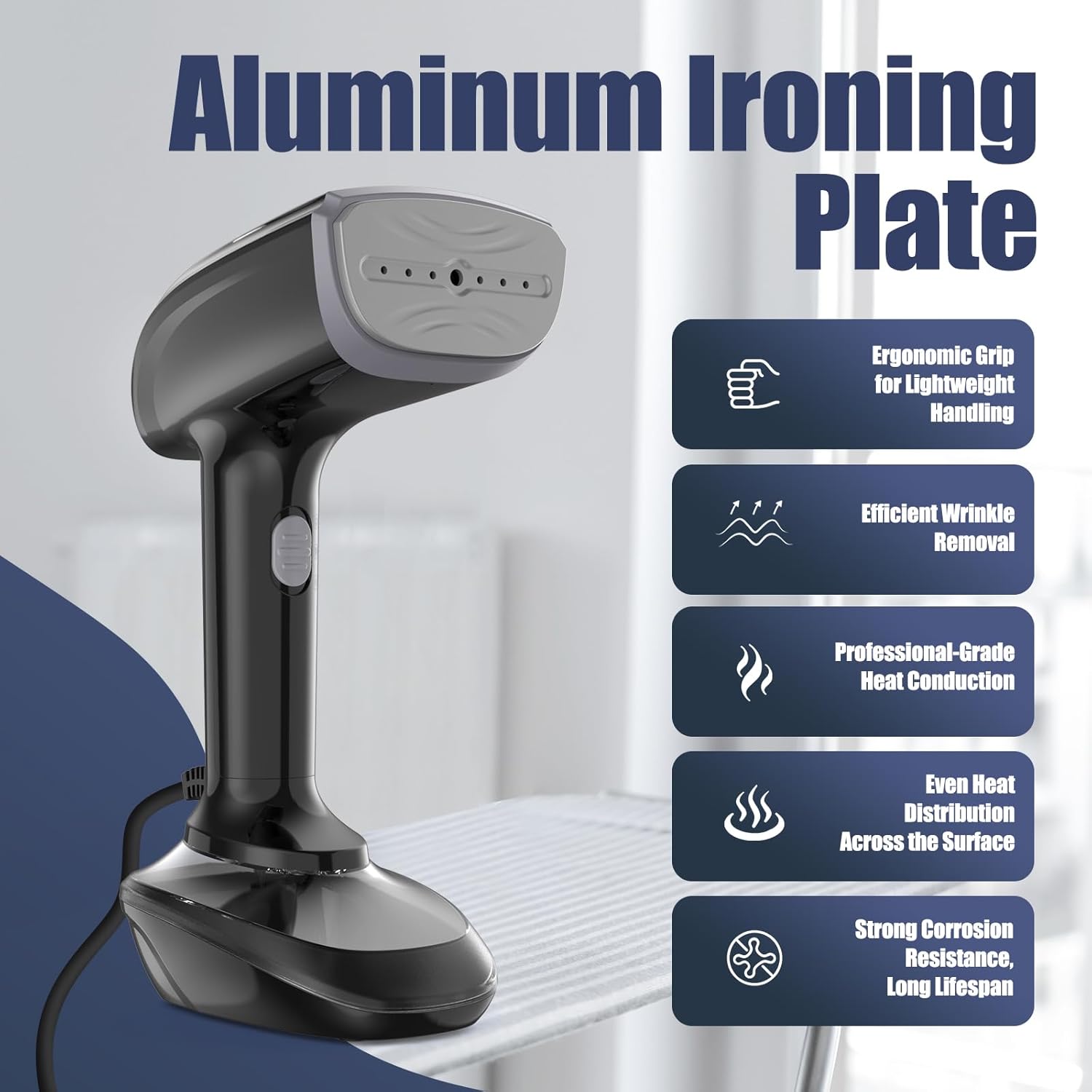 Aeroflux© Handheld Fabric Steamer – 1800W with Fast Ceramic Heat-Up Plate & 2-in-1 Ironing