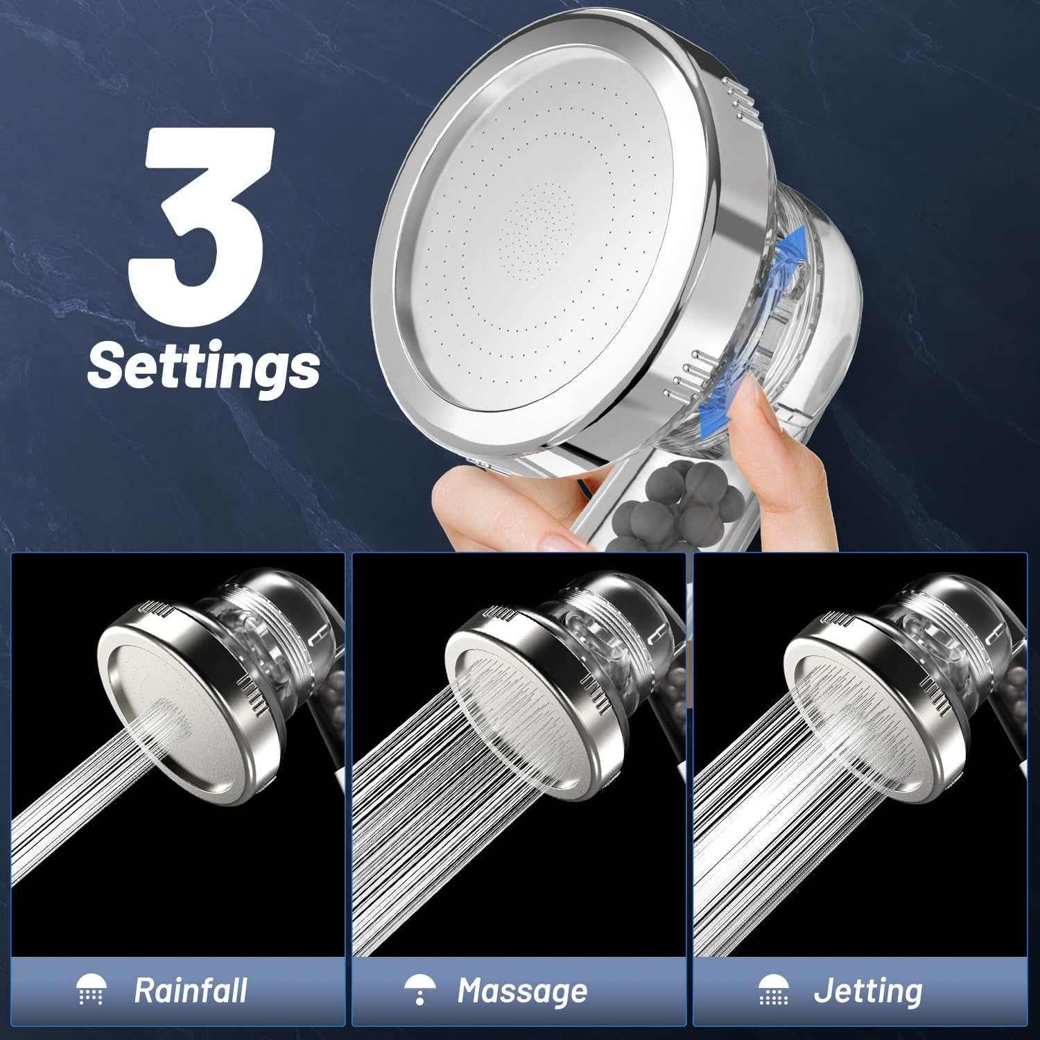 Aeroflux 3-Mode High-Pressure Water-Softening Shower Head with Mineral Filtration