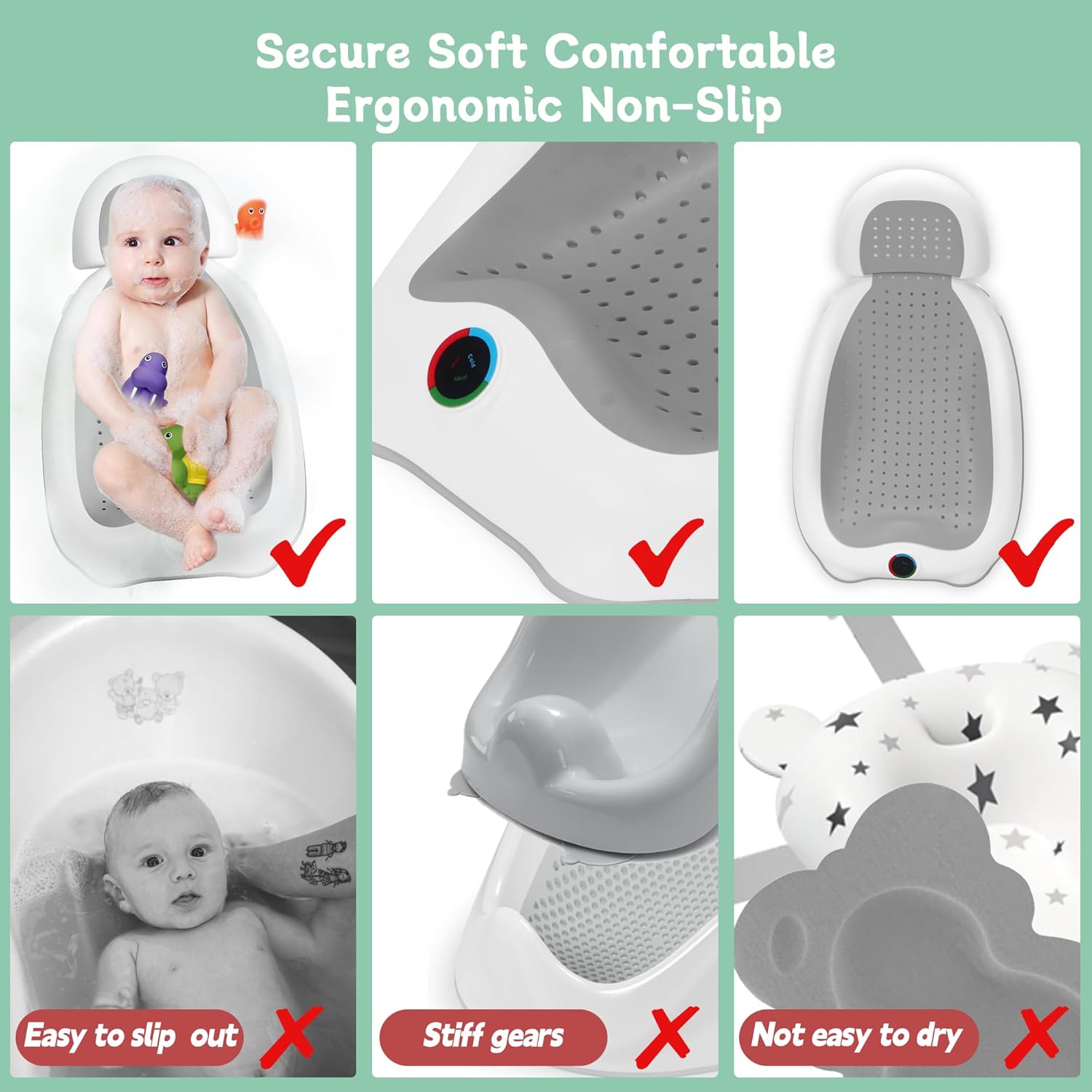 Aeroflux Collapsible Baby Bath Support Seat with Built-in Thermometer