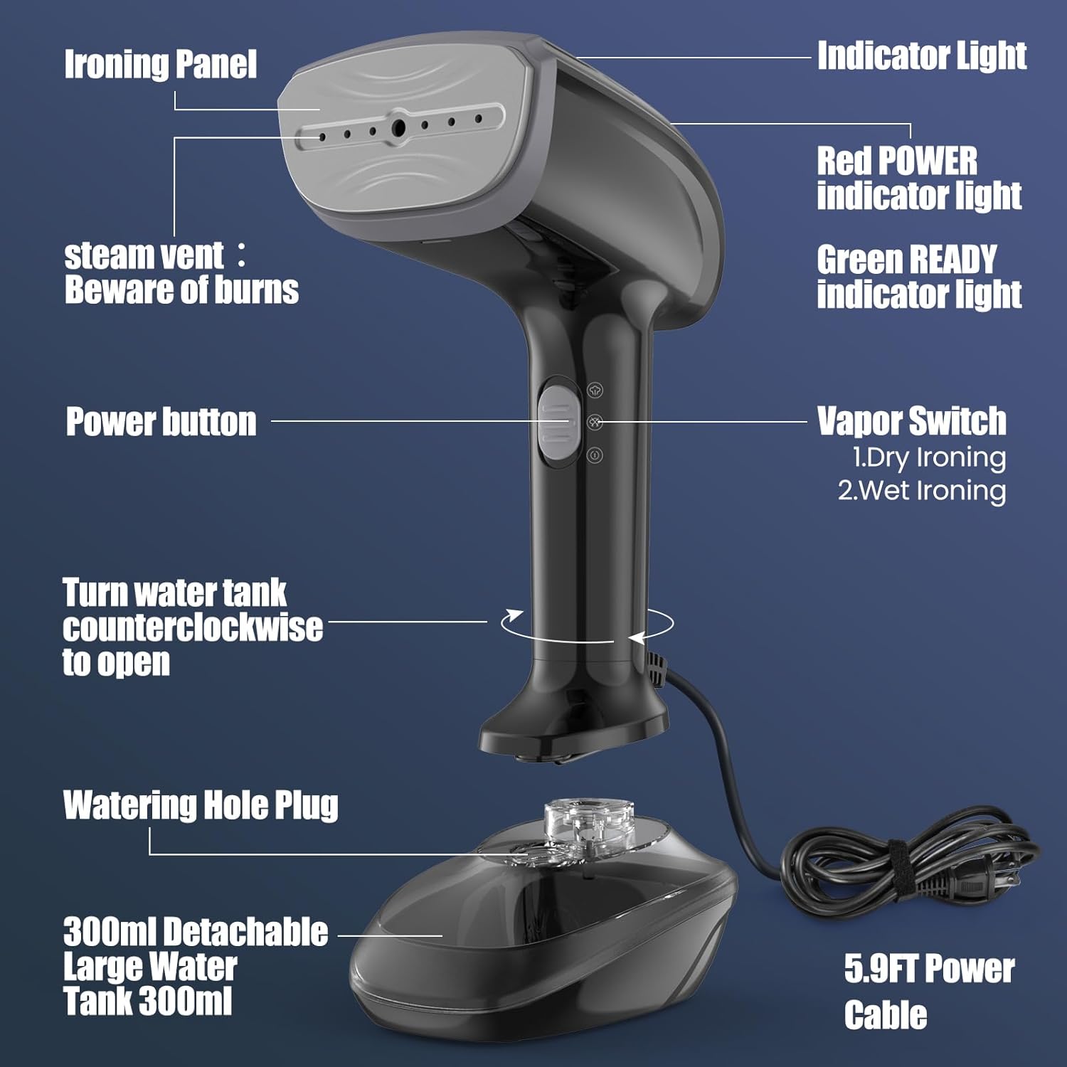 Aeroflux© Handheld Fabric Steamer – 1800W with Fast Ceramic Heat-Up Plate & 2-in-1 Ironing