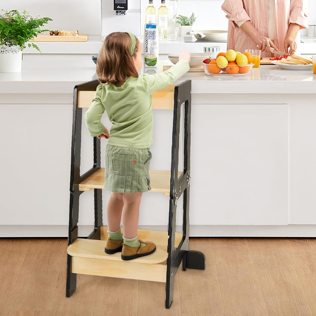 Aeroflux 3-in-1 Toddler Learning Tower with Safety Rail, Mini Desk & Chalkboard
