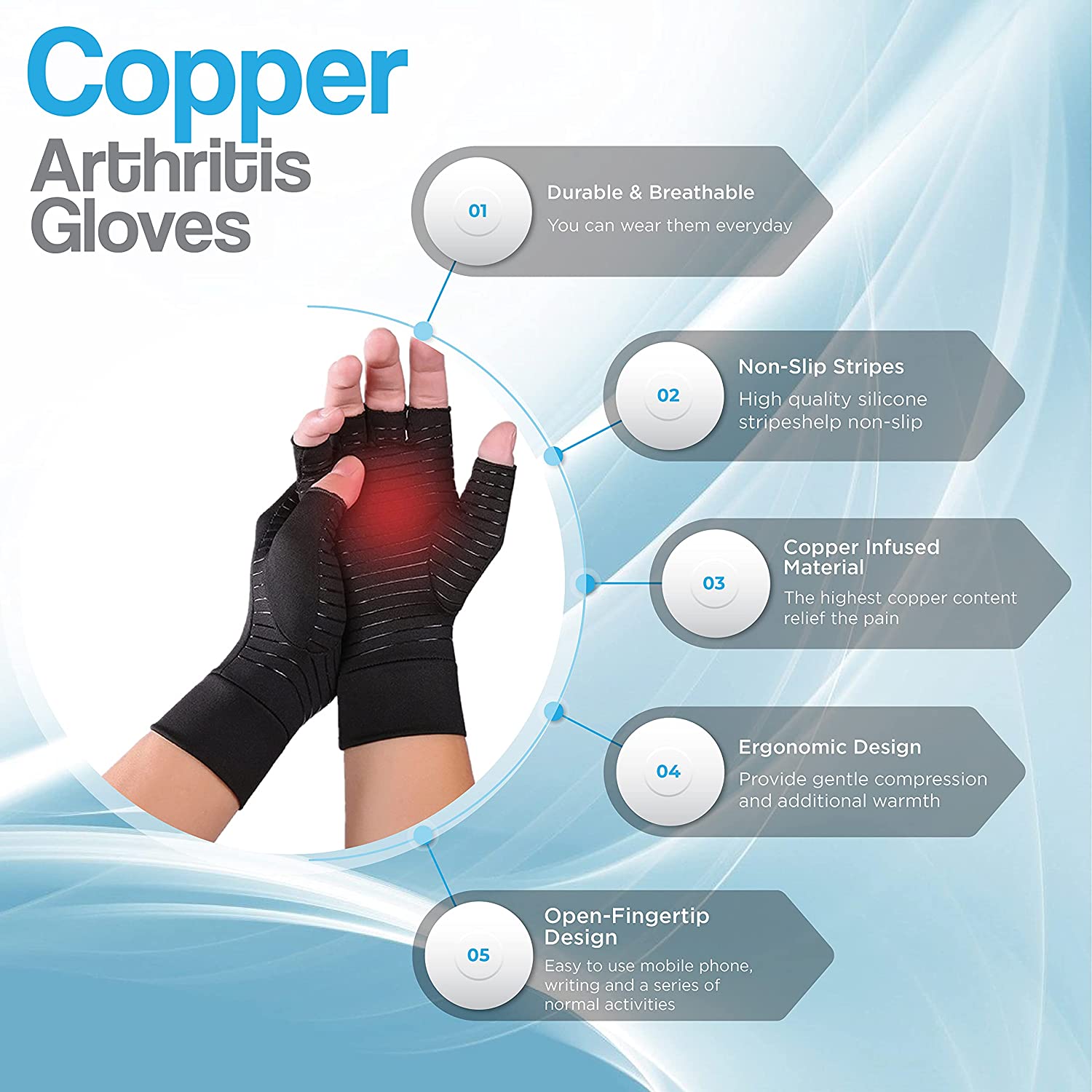 Aeroflux© Premium Copper Infused Arthritis Gloves: No More Pain DPD2