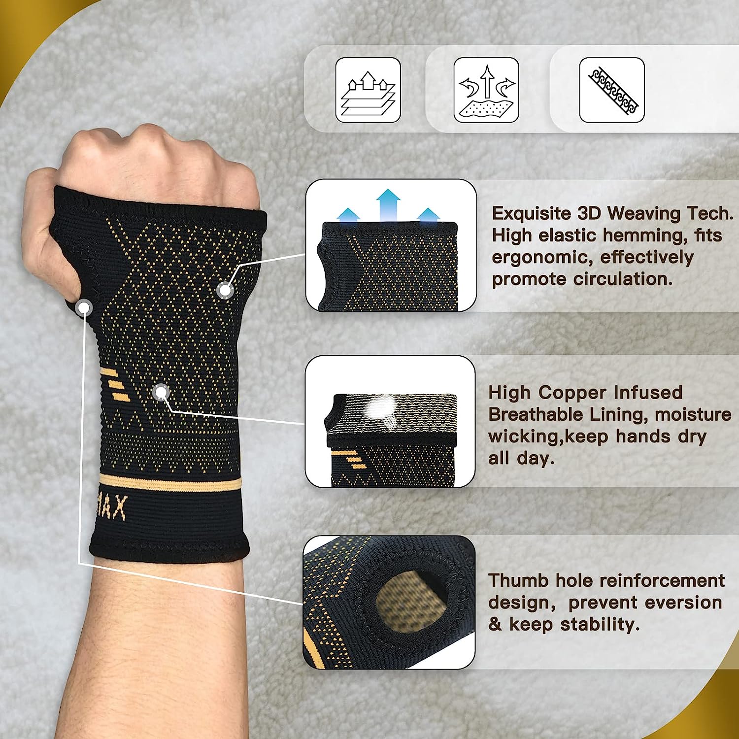 Aeroflux© Copper Wrist Hand Brace: No More Wrist Pain DP1