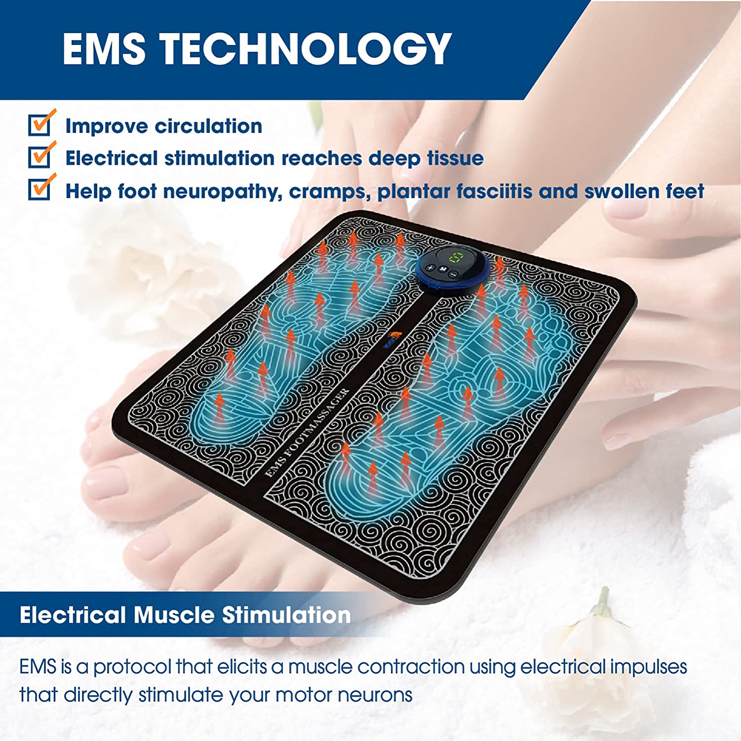 Aeroflux© EMS Foot Reflexology Massager for Feet Circulation: 6 Modes & 9 Intensities DPD2