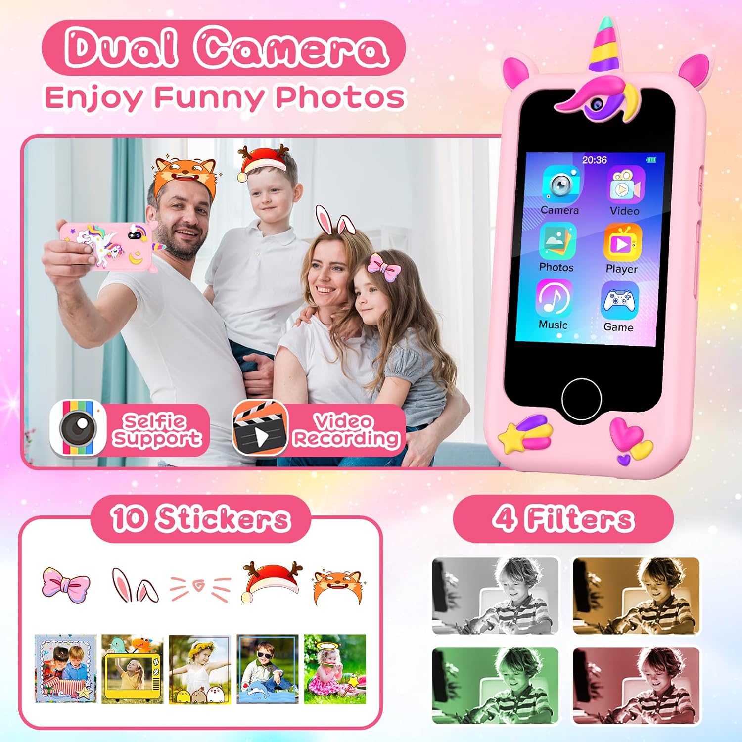 AeroFlux Kids Toy Smart Phone – Unicorn Design (Multifunctional Learning & Play Device)