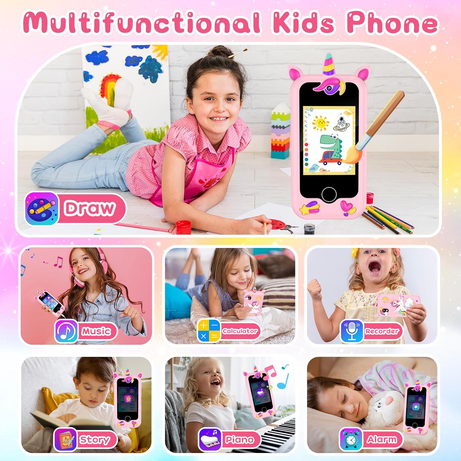 AeroFlux Kids Toy Smart Phone – Unicorn Design (Multifunctional Learning & Play Device)