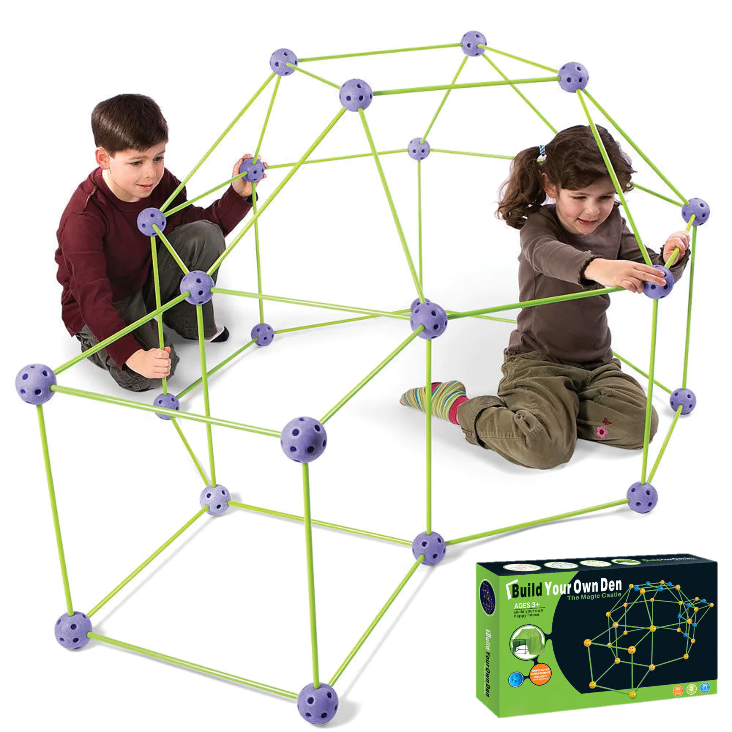 Aeroflux© Kids DIY Fort STEM Building Kit Toy - 72Pcs or 144Pcs DIY - Play House, A Secret Base