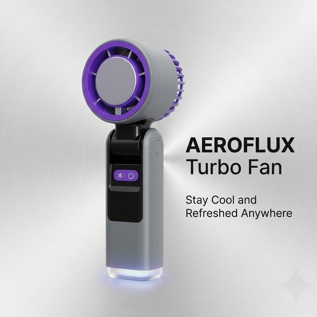 Aeroflux Portable Handheld Turbo Fan – USB Rechargeable with Ice Cooling Plate and Digital Display