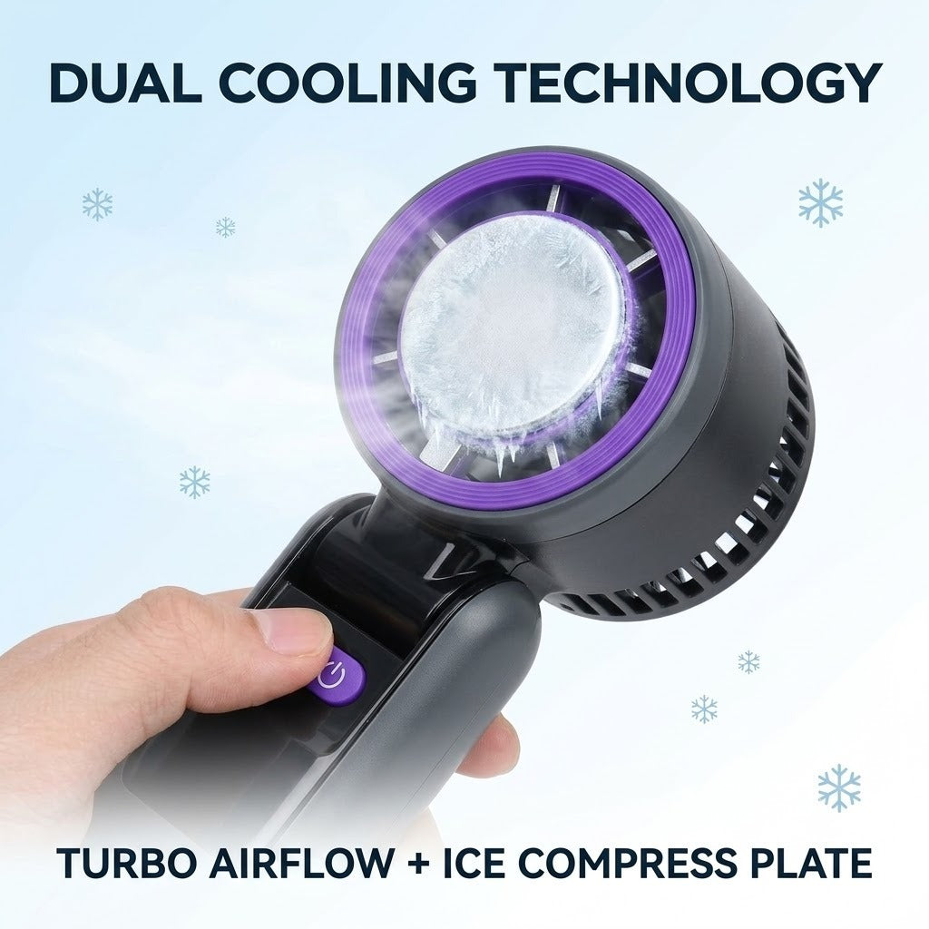 Aeroflux Portable Handheld Turbo Fan – USB Rechargeable with Ice Cooling Plate and Digital Display