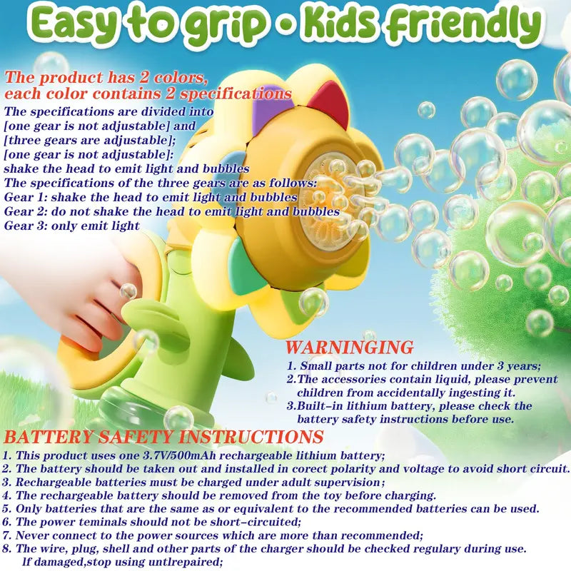 Aeroflux© Sunflower Bubble Machine – Dancing LED Bubble Maker for Magical Outdoor Fun