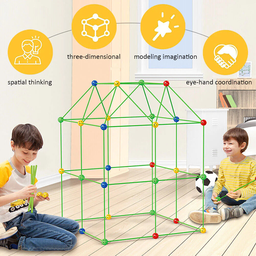 Aeroflux© Kids DIY Fort STEM Building Kit Toy - 72Pcs or 144Pcs DIY - Play House, A Secret Base