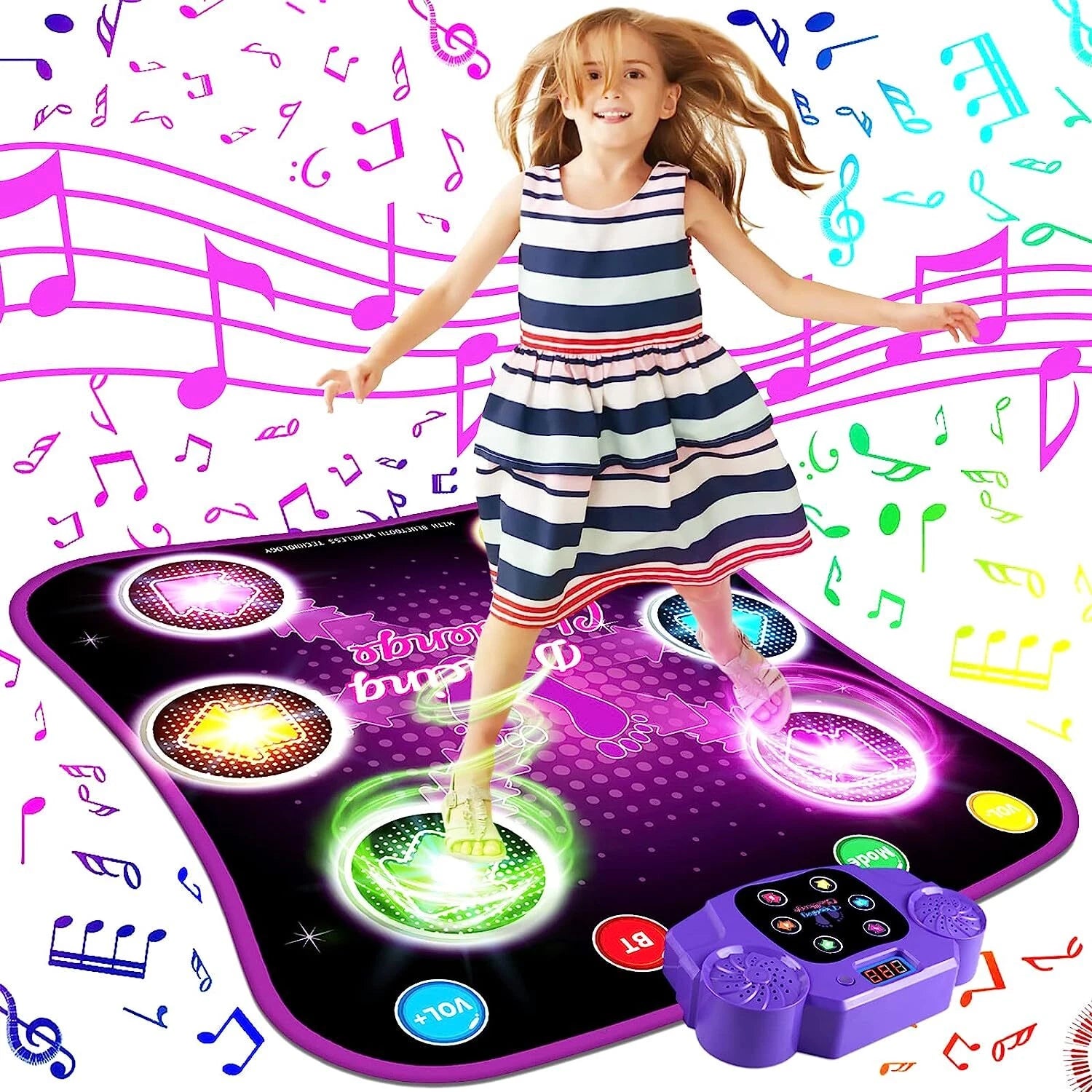 Aeroflux Bluetooth Dance Mat – LED Musical Play Pad for Kids (Ages 3–10)