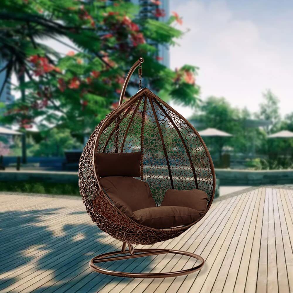 Aeroflux© Luxury Rattan Swing Egg Chair with Premium Cushions DPD1