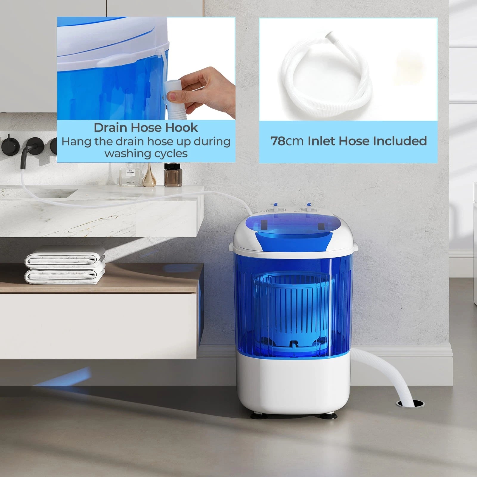 Aeroflux© Compact Portable Mini Washing Machine – Dual Wash & Spin with 2.5kg Capacity