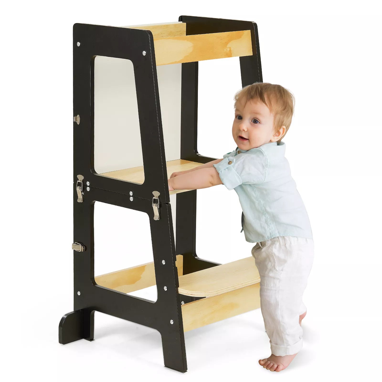 Aeroflux 3-in-1 Toddler Learning Tower with Safety Rail, Mini Desk & Chalkboard