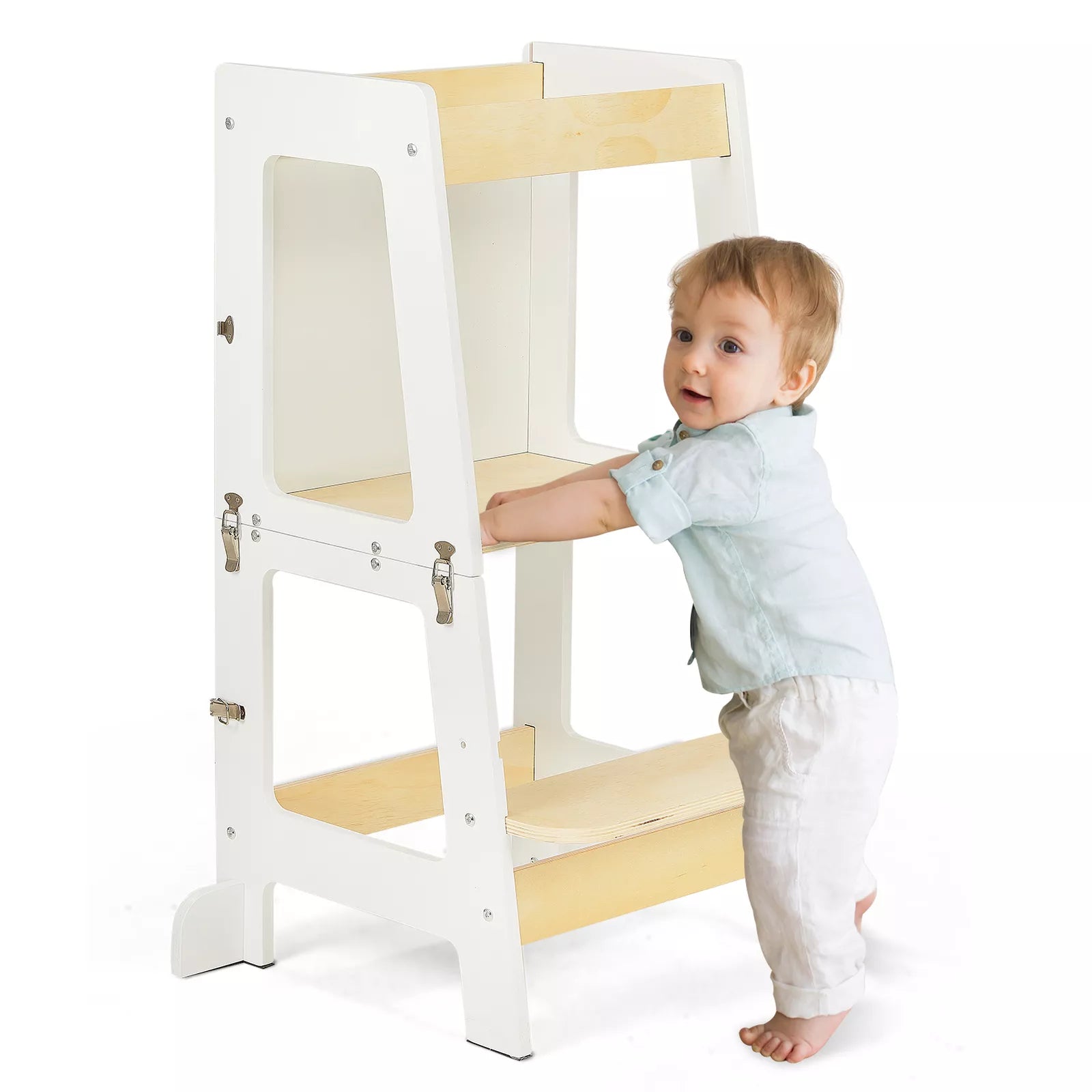 Aeroflux 3-in-1 Toddler Learning Tower with Safety Rail, Mini Desk & Chalkboard