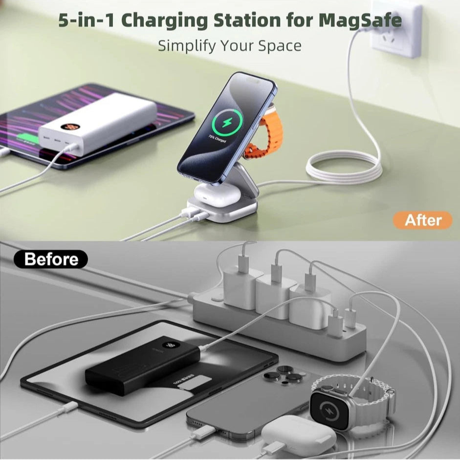 AeroFlux 5-in-1 Foldable MagSafe Wireless Charger | Travel Stand for iPhone, Watch & AirPods