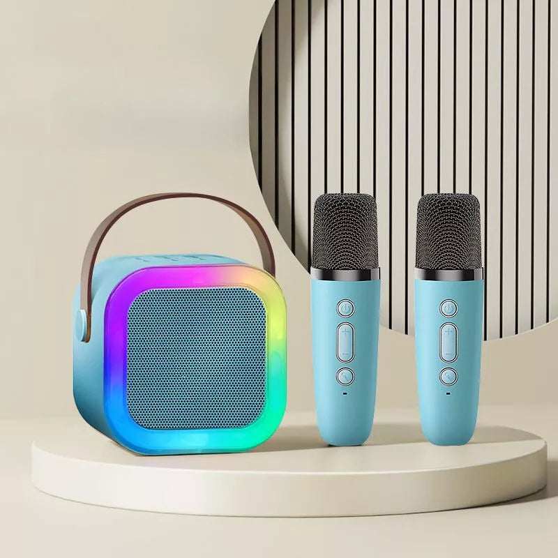 Aeroflux© Mini Karaoke Machines for Kids Adults W/2 Microphones, Portable Bluetooth Speaker, Voice Changing Effects