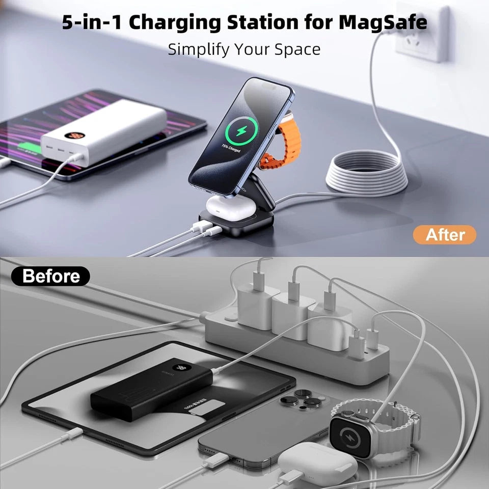 AeroFlux 5-in-1 Foldable MagSafe Wireless Charger | Travel Stand for iPhone, Watch & AirPods