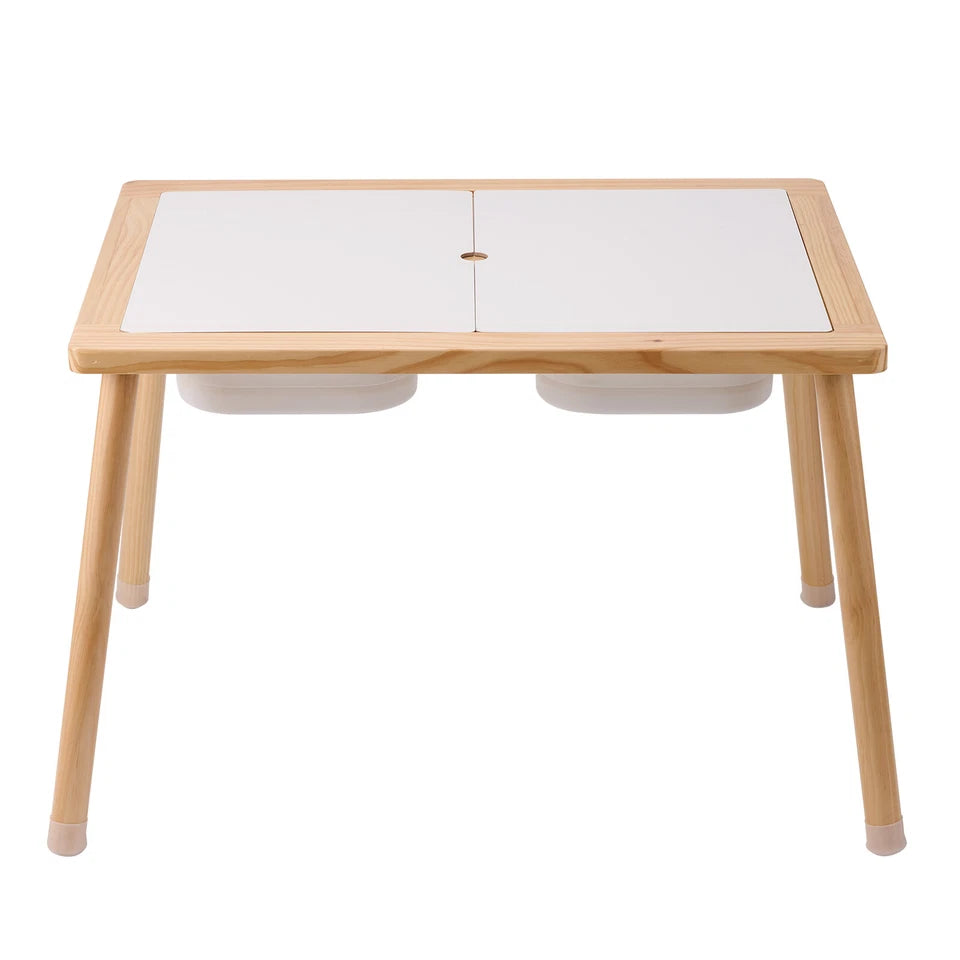 Aeroflux Kids Sensory Table with Storage Bins – Natural Wood Play and Learning Station