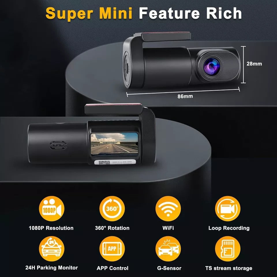 Aeroflux 1080P WiFi Dash Cam with Night Vision & SD Card