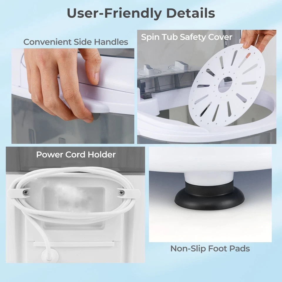 Aeroflux© Compact Portable Mini Washing Machine – Dual Wash & Spin with 2.5kg Capacity