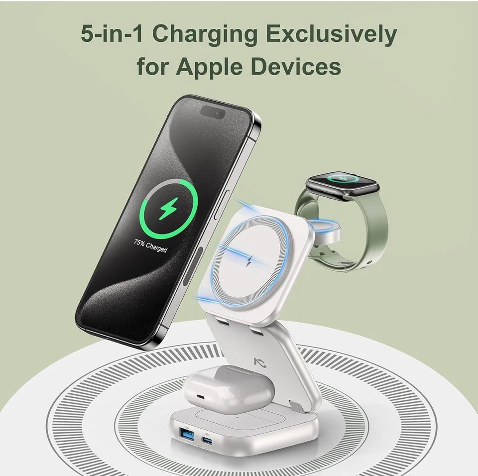 AeroFlux 5-in-1 Foldable MagSafe Wireless Charger | Travel Stand for iPhone, Watch & AirPods