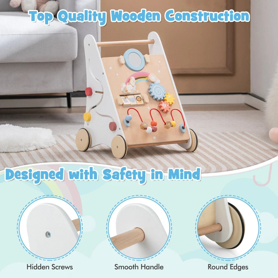 Aeroflux® Premium Wooden Baby Walker – 10-in-1 Learning Activity Center