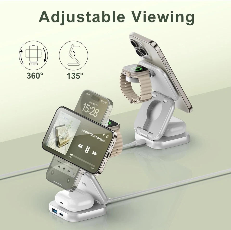 AeroFlux 5-in-1 Foldable MagSafe Wireless Charger | Travel Stand for iPhone, Watch & AirPods