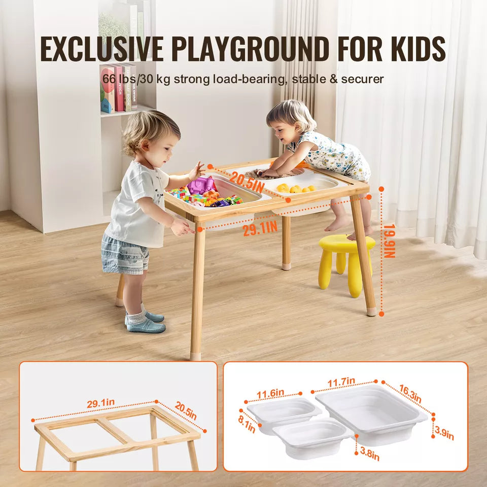 Aeroflux Kids Sensory Table with Storage Bins – Natural Wood Play and Learning Station
