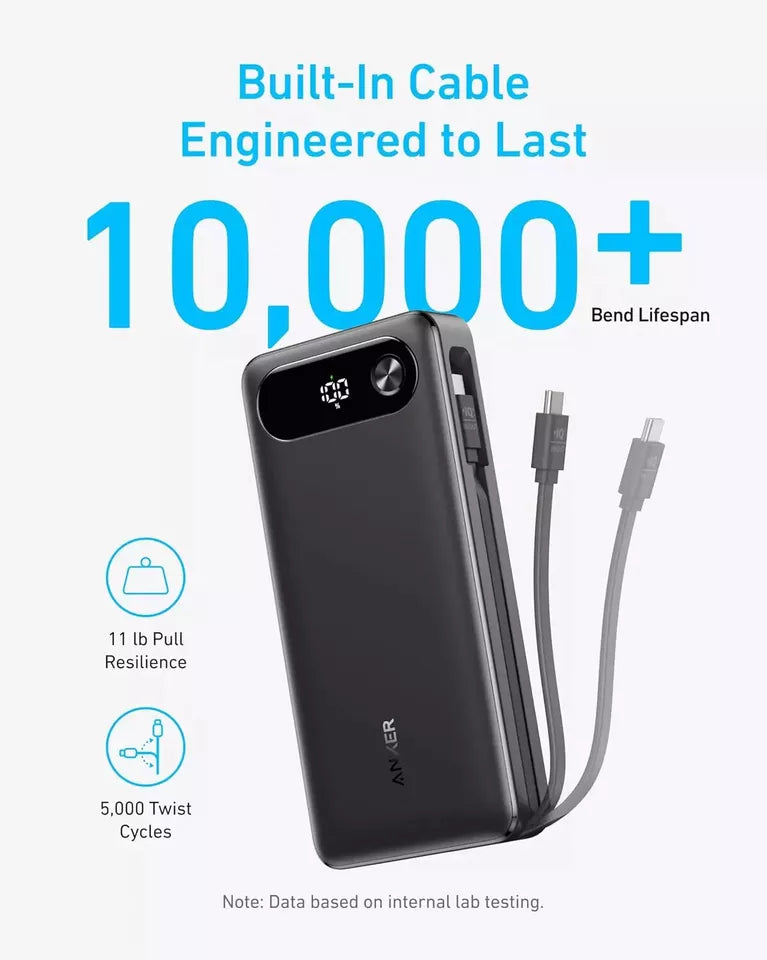 AeroFlux® 20,000mAh Ultra-Fast Charging Power Bank – Built-in USB-C Cable & 87W Max Output