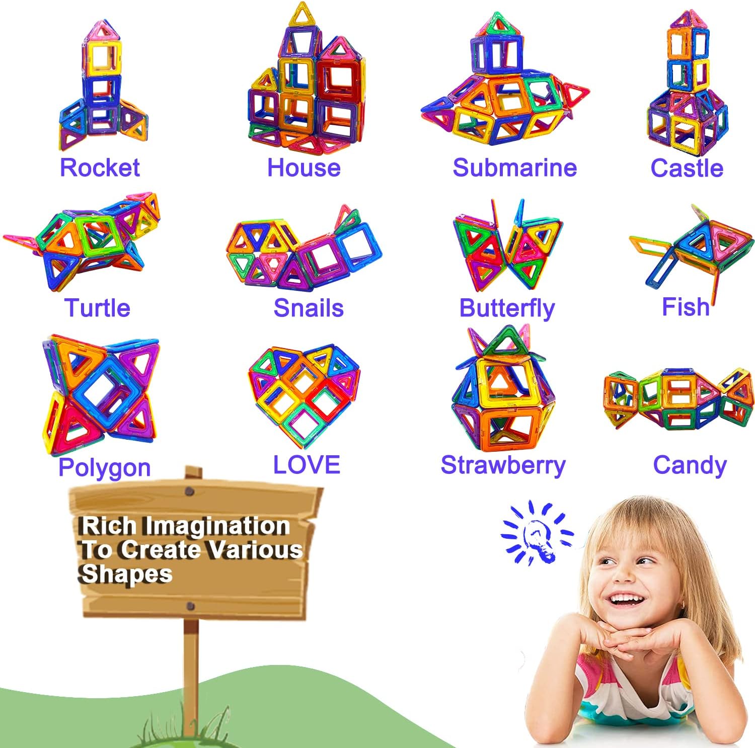 Theroflex© Magnetic Building Tiles - 64 Pcs or 119 Pcs - STEM Blocks