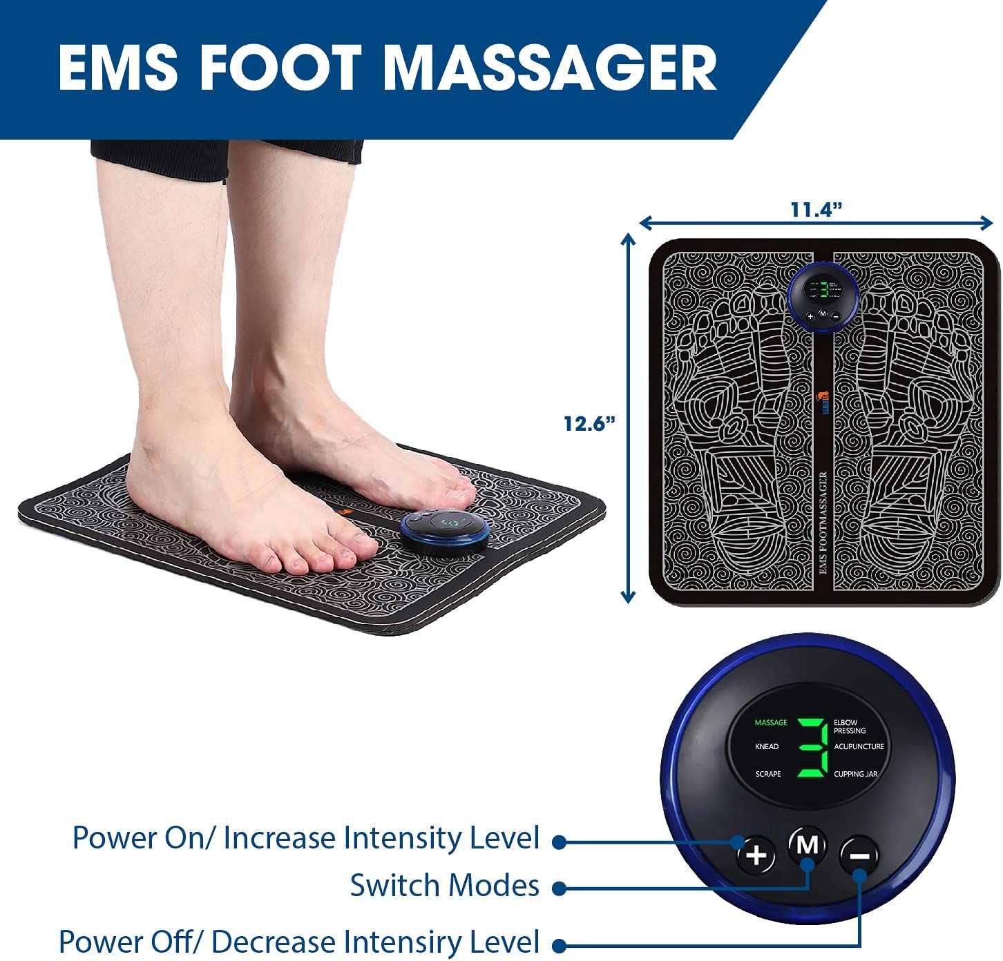 Aeroflux© EMS Foot Reflexology Massager for Feet Circulation: 6 Modes & 9 Intensities