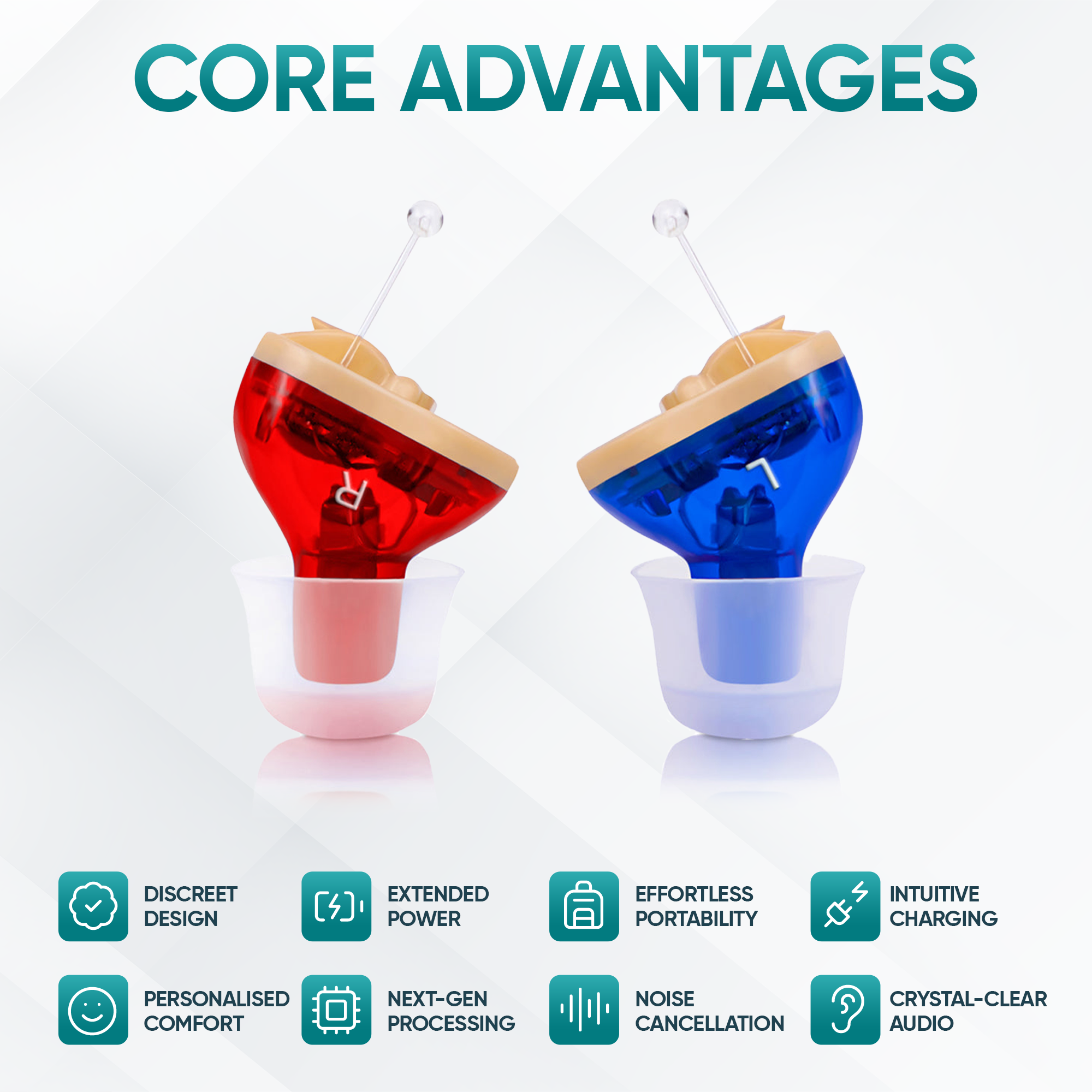 Premium Rechargeable Invisible Hearing Aids (In Ear & 1 Year Free Warranty)