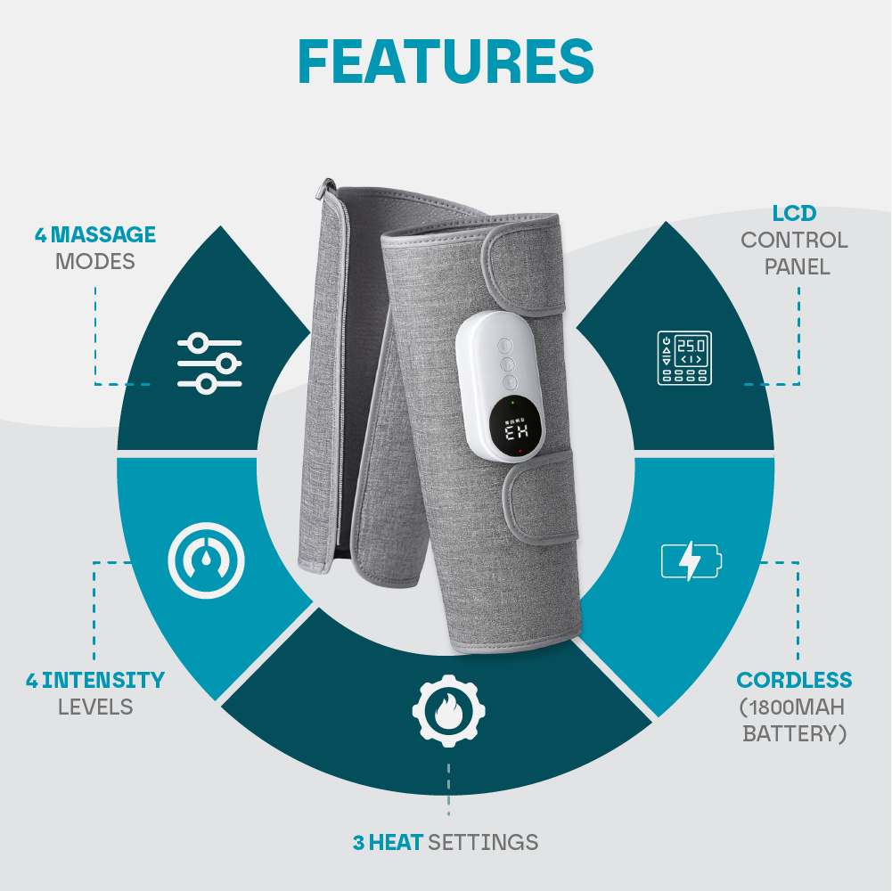 Aeroflux® Cordless Leg & Calf Massager w/ Heat: Air Compression Therapy, 3 Modes, Rechargeable Design