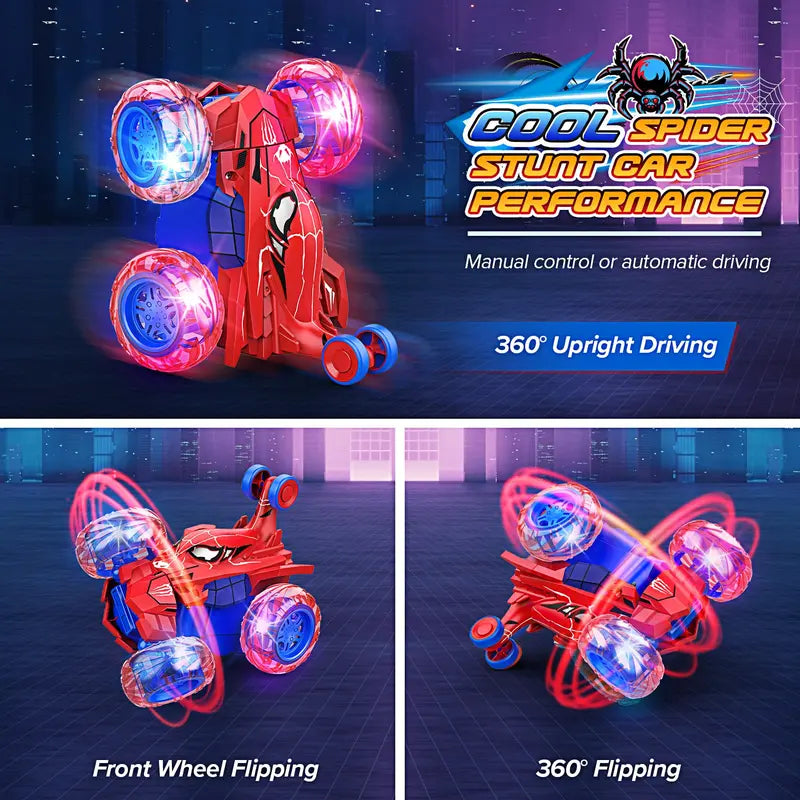 Aeroflux© Spider Stunt RC Car – 360° Drift, LED Lights & Rechargeable Power