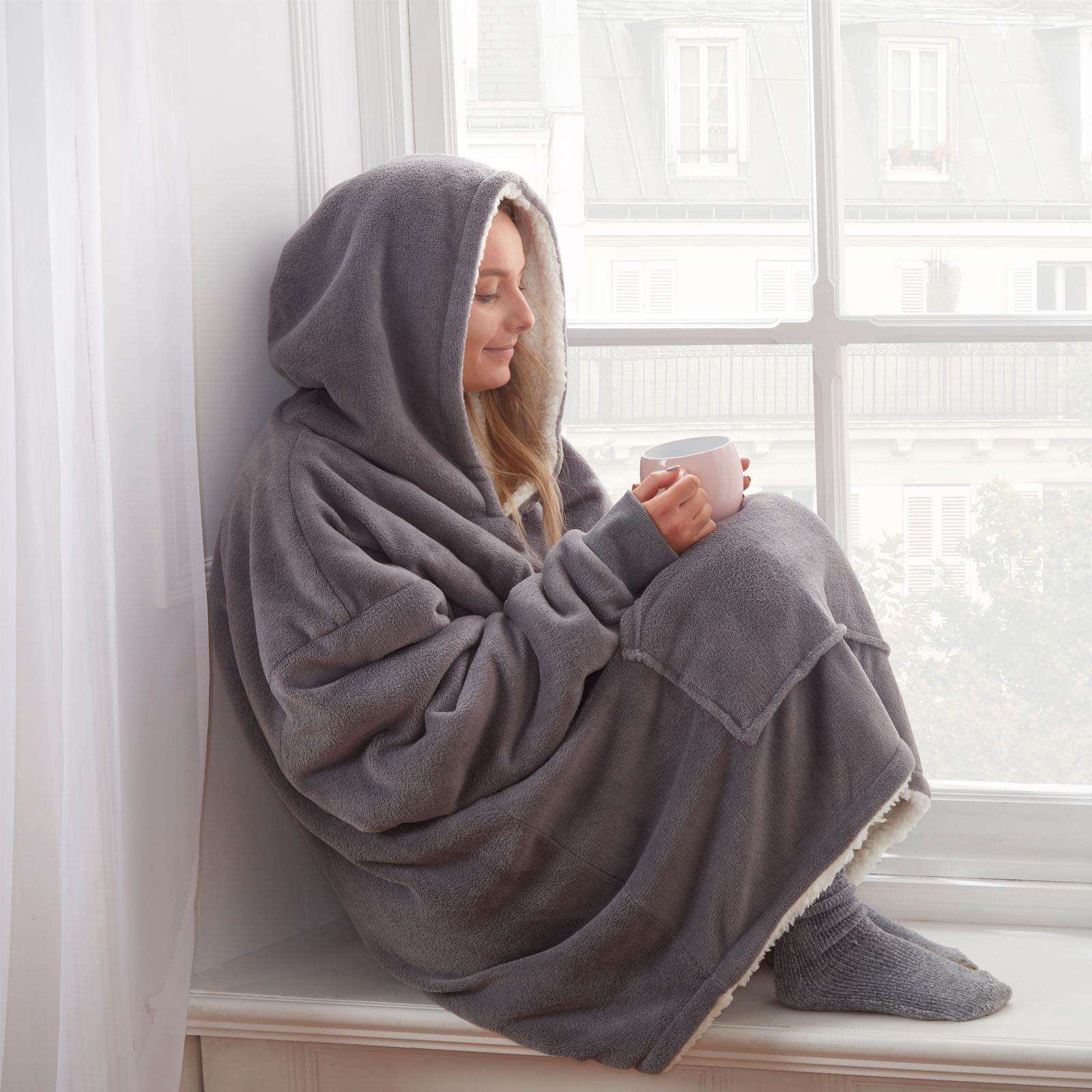 Aeroflux© Premium Hoodie Blanket Oversized Ultra Plush Sherpa Giant Big Hooded Sweatshirt DP1