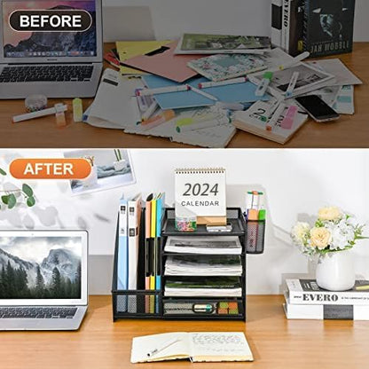 AeroFlux® 5-Tier Mesh Desk Organiser with Drawer & Pen Holders