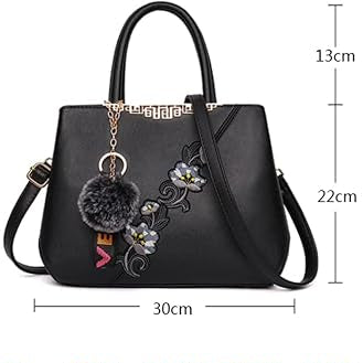 Aeroflux Women’s Embroidered Top Handle & Shoulder Bag – Elegant PU Leather Shopper with Detachable Strap
