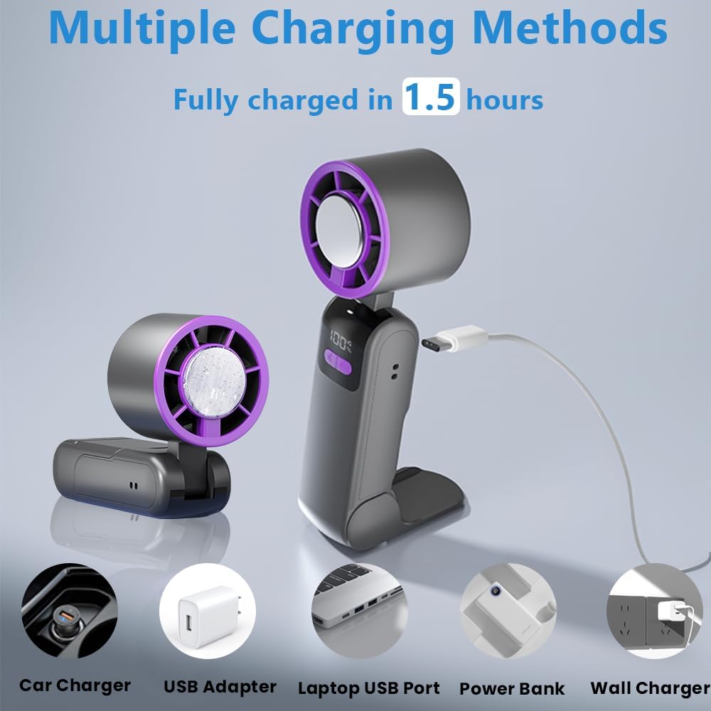 5000mAh Portable Turbo Fan - 6 Speed Foldable Personal Fan With Digital Display For Travel & Office