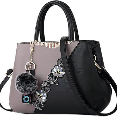 Aeroflux Women’s Embroidered Top Handle & Shoulder Bag – Elegant PU Leather Shopper with Detachable Strap