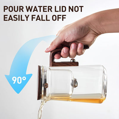 Aeroflux Magic Teapot with Intelligent Tea-Water Separation – 800ml Glass Teapot with Ergonomic Wood-Grain Silicone Handle, Precision Spout, and Versatile Brewing