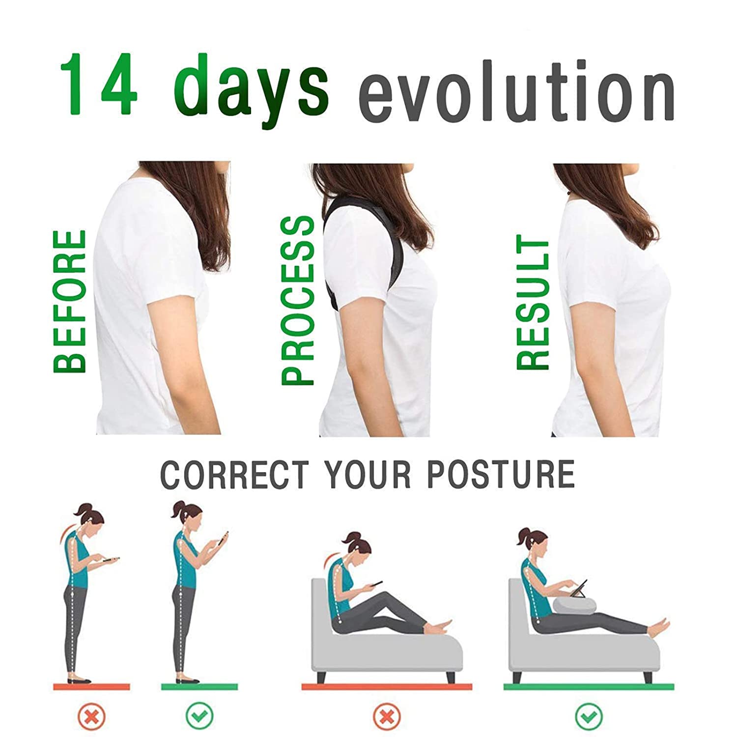 Aeroflux© Premium Back Brace Posture Corrector Support: One Size Fits All