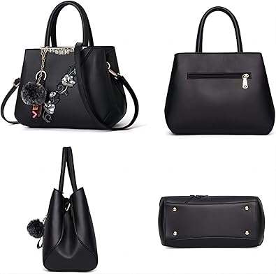 Aeroflux Women’s Embroidered Top Handle & Shoulder Bag – Elegant PU Leather Shopper with Detachable Strap
