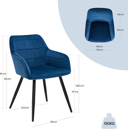 Aeroflux Velvet Armchairs with Padded Seat and Metal Legs – Comfortable, Stylish Dining Chairs for Your Home