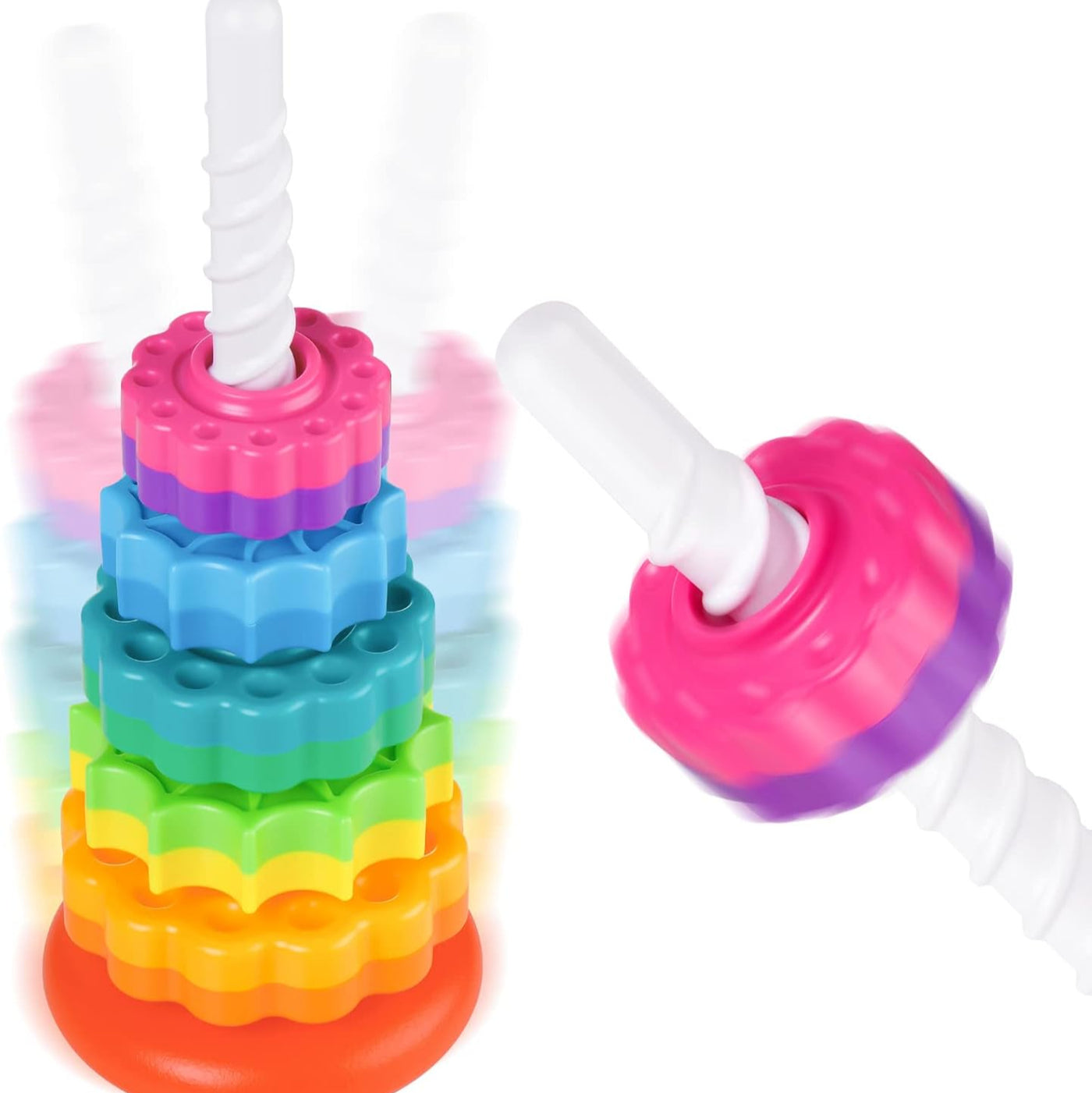 Aeroflux Baby Spinning Toy – Rainbow Stacking Sensory Spin Gears