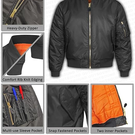 Aeroflux© MA1 Premium Bomber Jacket – All-Season Comfort & Style